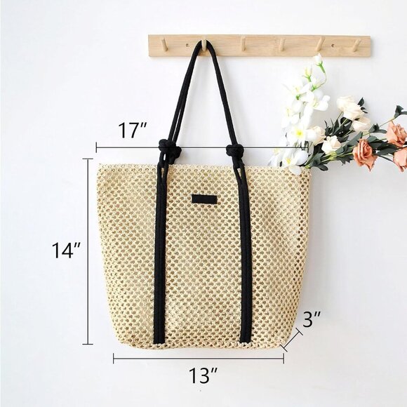 Straw Beach Tote Bag Womens Summer Travel Large Capacity Sandproof Purse - Picture 4 of 8